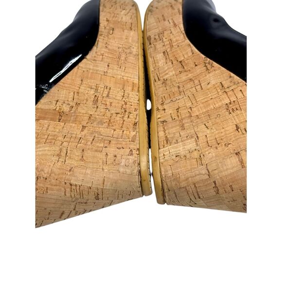 Stuart Weitzman black patent leather peep toe sling back wedges size 8.5 - Picture 11 of 14